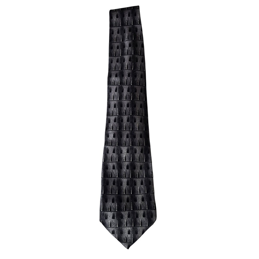 Pierre Cardin Silk Tie Charcoal Gray Geometric Pattern Men's Necktie